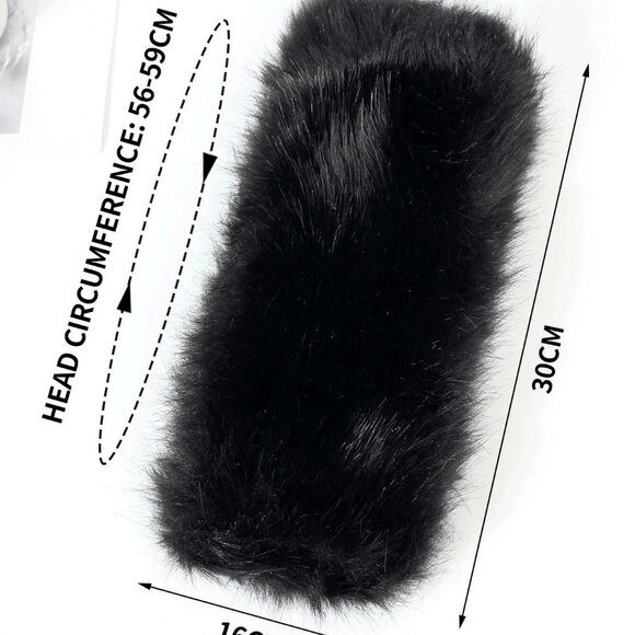 Black Women's Warm Pure faux fur headband - Picture 5 of 6